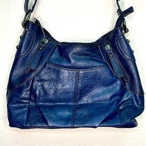 Plum brand navy faux leather shoulder bag